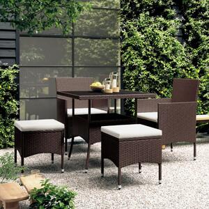 VidaXL 5 részes barna polyrattan kerti étkezőgarnitúra párnákkal