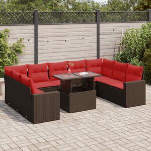 VidaXL 10 részes barna polyrattan akácfa kerti ülőgarnitúra párnákkal