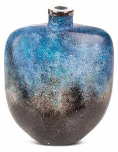 Caren dekor váza fém peremmel Kék/barna üveg 20x11x27 cm
