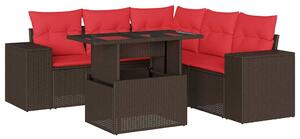 VidaXL 6 db barna polyrattan kerti kanapégarnitúra párnákkal