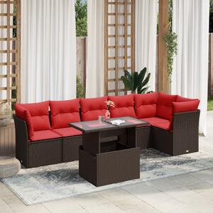 VidaXL 7 db barna polyrattan kerti kanapégarnitúra párnákkal