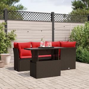 VidaXL 5 db barna polyrattan kerti kanapégarnitúra párnákkal