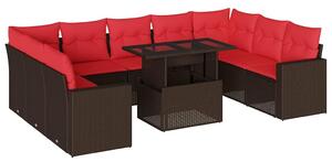 VidaXL 10 db barna polyrattan kerti kanapégarnitúra párnákkal