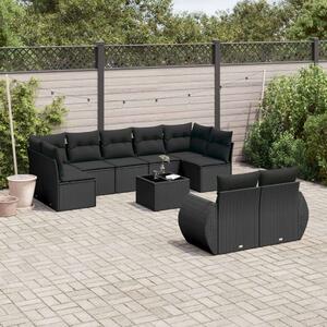 VidaXL 10 részes fekete polyrattan kerti ülőgarnitúra párnákkal