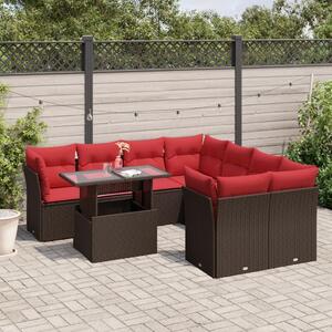VidaXL 9 db barna polyrattan kerti kanapégarnitúra párnákkal