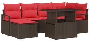 VidaXL Kerti kanapé szett 7 db Barna és piros Polyrattan