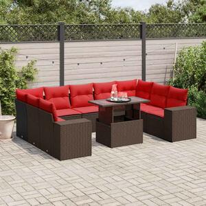 VidaXL 10 db barna polyrattan kerti kanapégarnitúra párnákkal