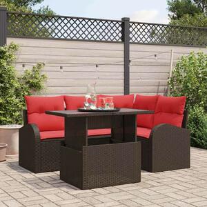 VidaXL Kerti Kanapé Szett párnával tárolóval 5 pcs Barna Poli rattan