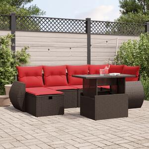 VidaXL 7 db barna polyrattan kerti kanapégarnitúra párnákkal