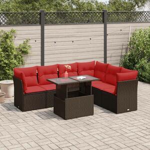 VidaXL 7 részes barna polyrattan akácfa kerti ülőgarnitúra párnákkal