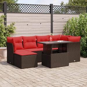 VidaXL 7 részes barna polyrattan akácfa kerti ülőgarnitúra párnákkal