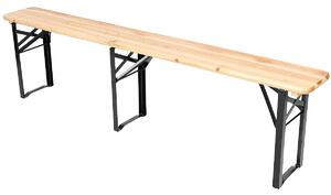 Zola® összecsukható asztal szett 2 paddal, fém vázzal, fa asztallappal és ülőfelülettel, napernyő nyílással, méretek: 170x46x75 cm (asztal)/170x23x46 cm (padok), krém színben