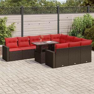 VidaXL 11 részes barna polyrattan akácfa kerti ülőgarnitúra párnákkal