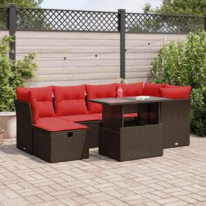 VidaXL 7 részes barna polyrattan akácfa kerti ülőgarnitúra párnákkal