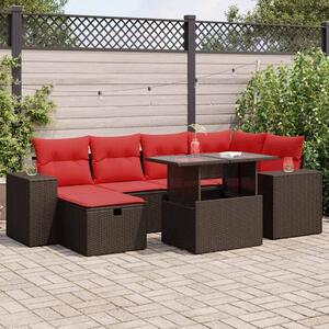 VidaXL 7 részes fekete polyrattan akácfa kerti ülőgarnitúra párnával
