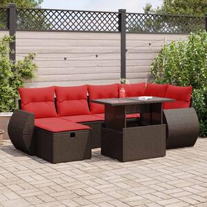 7 részes barna polyrattan kerti ülőgarnitúra párnával