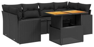 Polyrattan Kerti Ülőgarnitúra - 7 részes - Fekete