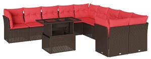 VidaXL 11 db barna polyrattan kerti kanapégarnitúra párnákkal