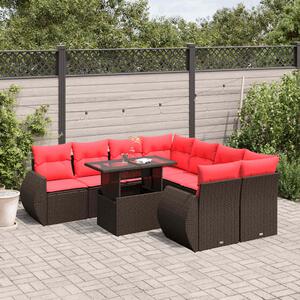 VidaXL 9 db barna polyrattan kerti kanapégarnitúra párnákkal