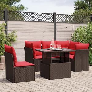 VidaXL 6 db barna polyrattan kerti kanapégarnitúra párnákkal