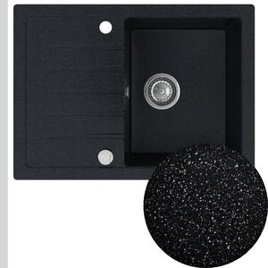 SINK Quality Mosogató Minőségi Titanite, konyhai gránit mosogató 680x495x215 mm + szifon, fekete foltos-Brocade, SKQ-TIT.B.1KKO.X