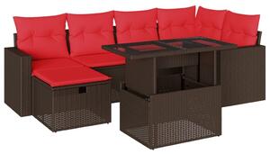 VidaXL 7 db barna polyrattan kerti kanapégarnitúra párnákkal