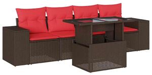 VidaXL 5 db barna polyrattan kerti kanapégarnitúra párnákkal