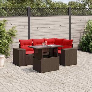VidaXL 5 db barna polyrattan kerti kanapégarnitúra párnákkal