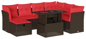VidaXL 8 db barna polyrattan kerti kanapégarnitúra párnákkal