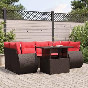VidaXL 7 db barna polyrattan kerti kanapégarnitúra párnákkal