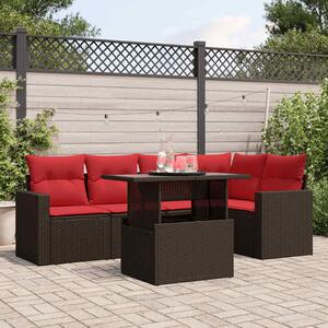 VidaXL 6 db barna polyrattan kerti kanapégarnitúra párnákkal