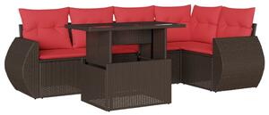 VidaXL 6 db barna polyrattan kerti kanapégarnitúra párnákkal