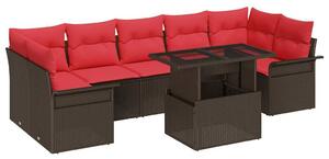 VidaXL Kerti Kanapé Szett párnával tárolóval 8 pcs Barna Poly Rattan
