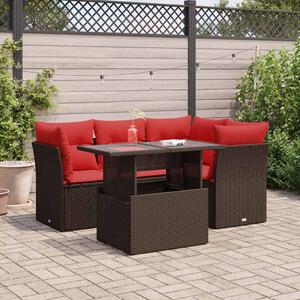 VidaXL 5 részes barna polyrattan akácfa kerti ülőgarnitúra párnával