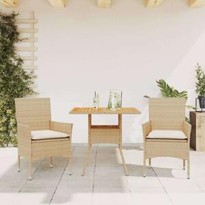 VidaXL - 3 részes Kerti Étkezőgarnitúra - Bézs Polyrattan/Akácfa