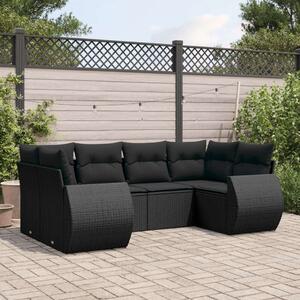 VidaXL 6 részes fekete polyrattan kerti ülőgarnitúra párnákkal