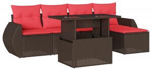 VidaXL 6 db barna polyrattan kerti kanapégarnitúra párnákkal