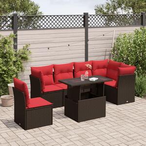 VidaXL 7 db barna polyrattan kerti kanapégarnitúra párnákkal