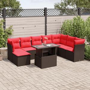 VidaXL 9 db barna polyrattan kerti kanapégarnitúra párnákkal
