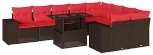 VidaXL 10 db barna polyrattan kerti kanapégarnitúra párnákkal