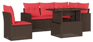 VidaXL 6 db barna polyrattan kerti kanapégarnitúra párnákkal