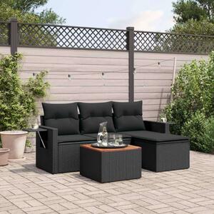 VidaXL 5 részes fekete polyrattan kerti kanapészett párnákkal