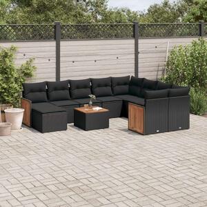 VidaXL Polyrattan Kerti Ülőgarnitúra - 11 részes - Fekete