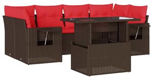 VidaXL 7 db barna polyrattan kerti kanapégarnitúra párnákkal
