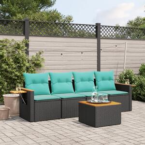 VidaXL 5 részes fekete polyrattan kerti ülőgarnitúra párnával