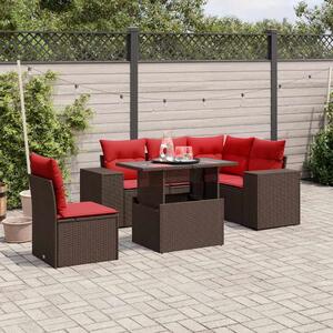VidaXL 6 db barna polyrattan kerti kanapégarnitúra párnákkal