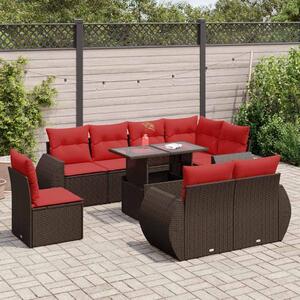 VidaXL 9 részes barna polyrattan akácfa kerti ülőgarnitúra párnákkal