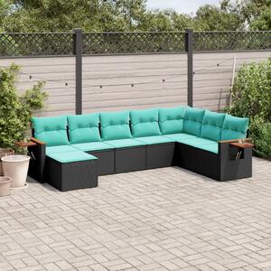 8 részes fekete polyrattan kerti ülőgarnitúra párnával