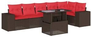 VidaXL 7 db barna polyrattan kerti kanapégarnitúra párnákkal