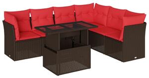 VidaXL 7 db barna polyrattan kerti kanapégarnitúra párnákkal